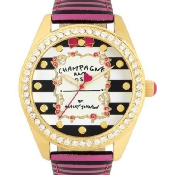 Betsey Johnson Jewelry - Betsey Johnson Champagne and Roses Striped Watch